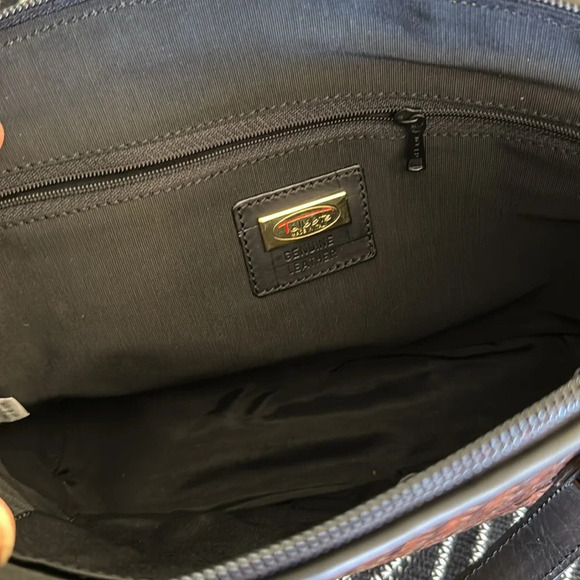 talbots woven leather italian made shoulder bag in chocolate brown and espresso - Picture 4 of 9